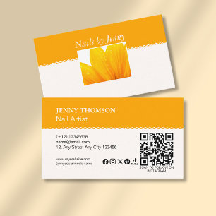 Carte De Visite Salon à ongles Floral Blanc Orange Moderne