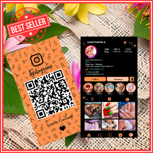 Carte De Visite Salon à ongles Instagram Orange   Médias sociaux Q