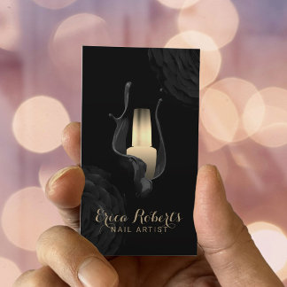Carte De Visite Salon à ongles Manicuriste moderne Black Gold Flor