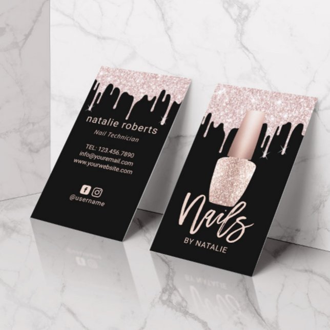 Carte De Visite Salon à ongles moderne Rose Gold Drives Nail Manic (Créateur téléchargé)