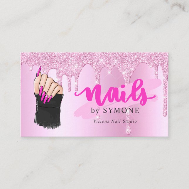 Carte De Visite Salon à ongles rose Diamond Déchets Parties scinti (Devant)