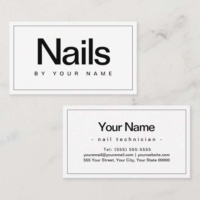 Carte De Visite Salon à ongles Technicien à ongles Plain Minimal (Devant / Derrière)