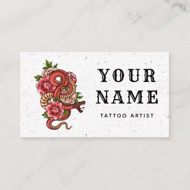 Carte De Visite Salon Artiste De Tatouage Floral Serpent Rouge Rep (Devant)