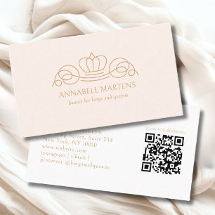 Carte De Visite Salon Couronne Élégante Blush Beige Code QR