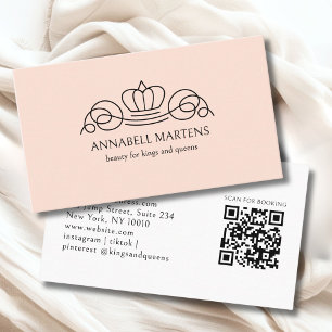 Carte De Visite Salon Couronne Élégante Code QR Peach