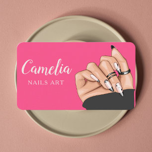 Carte De Visite Salon d'art professionnel noir rose ongle Qr Code