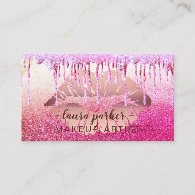 Carte De Visite Salon d'artiste maquilleur rose Parties scintillan (Devant)