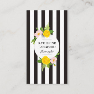 Carte De Visite Salon de beauté à fleurs minimal rayé