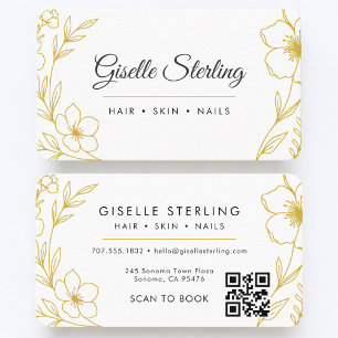 Carte De Visite Salon de beauté Botanical Gold White Code QR
