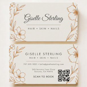 Carte De Visite Salon de Beauté Code QR Floral Professionnel