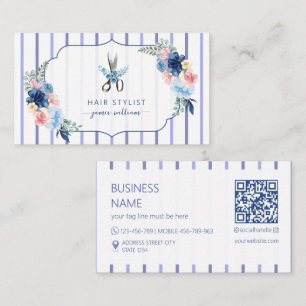 Carte De Visite Salon de beauté Coiffeur floral bleu 