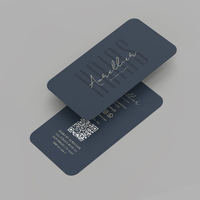 Carte De Visite Salon de Beauté des cheveux moderne Coiffeur Bleu  (Modern Hair Beauty Salon Hairstylist Professional Marketing Dark Blue Business Card
)