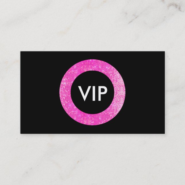 Carte De Visite Salon de beauté Faux Pink and Black Sequin VIP (Devant)