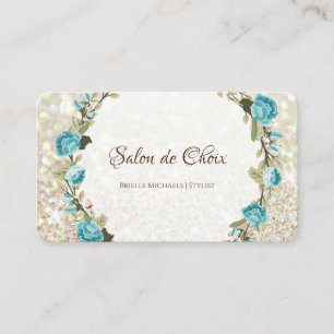 Carte De Visite Salon de Beauté Floral Bleu