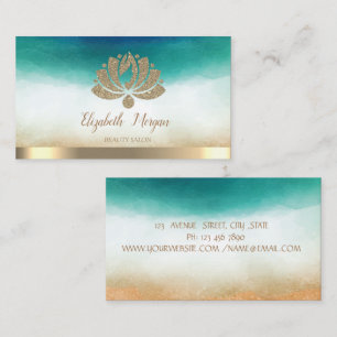 Carte De Visite Salon de Beauté Lotus Pailleté Or Élégant Aquarell