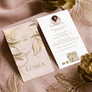 Carte De Visite Salon de Beauté Luxueux Rose Pâle Or Studio de Coi