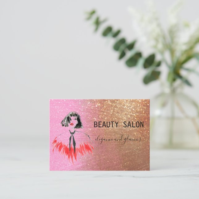 Carte De Visite Salon de beauté moderne Parties scintillant rose o (Debout devant)