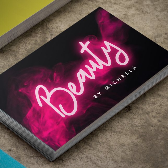 Carte De Visite Salon de beauté moderne Pink Neon & Smoke (Créateur téléchargé)