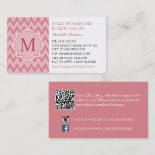 Carte De Visite Salon de Beauté Monogramme Zigzag Chevron Rose Ten