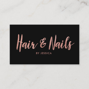 Carte De Visite Salon de beauté noir et Rose Gold Hair and Nails