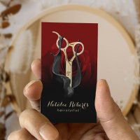 Salon de cheveux Ciseau Or & Rose rouge Moderne St