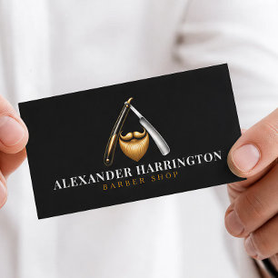 Carte De Visite Salon de coiffure Black Razor Golden Beard Logo