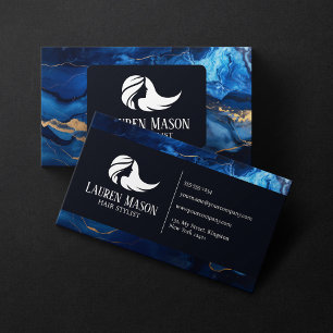 Carte De Visite Salon de Coiffure Blue Gold Black Marble Coiffeur