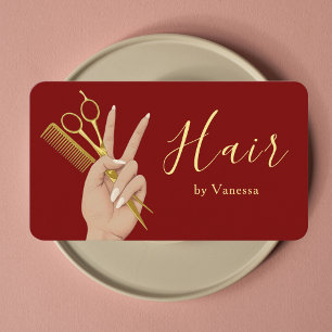 Carte De Visite Salon de Coiffure Chic Coiffeur Coiffeuse Rouge Pr