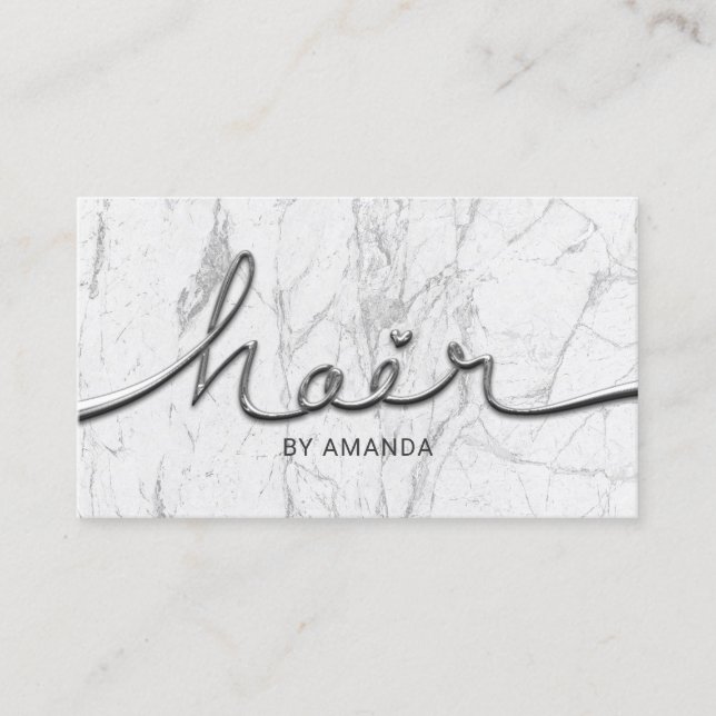 Carte De Visite Salon de coiffure de marbre blanc de manuscrit en (Devant)
