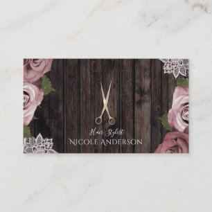Carte De Visite Salon de Coiffure Dusty Rose Chic Ciseaux Roses Co