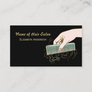 Carte De Visite Salon de coiffure en noir et or Comb Vintage et bo
