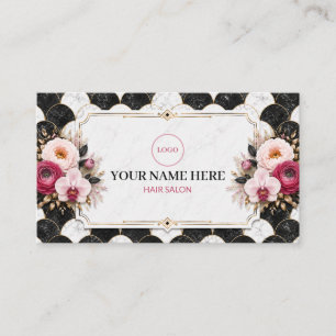 Carte De Visite Salon de coiffure floral en marbre Art Déco de lux