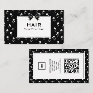 Carte De Visite Salon de coiffure floral noir et blanc Coiffeur St