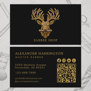 Carte De Visite Salon de Coiffure Gold Stag Code Qr Icônes Réseaux