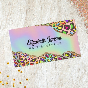 Carte De Visite Salon de coiffure holographique iridescent Léopard