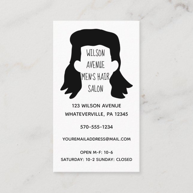 Carte De Visite Salon de coiffure homme Barber Hipster Mullet (Devant)