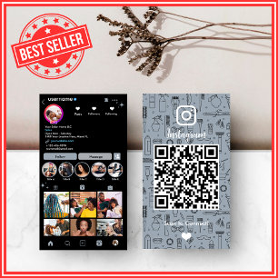 Carte De Visite Salon de coiffure Instagram Bleu poussiéreux   QR 
