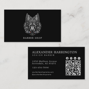 Carte De Visite Salon De Coiffure Loup Argent Élégant Code Qr Hair