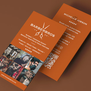 Carte De Visite Salon de coiffure Minimal Barber Grid Orange
