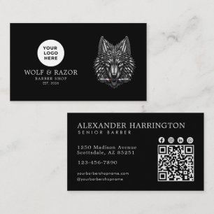 Carte De Visite Salon De Coiffure Moderne Logo Silver Wolf Code Qr