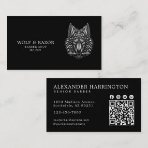 Carte De Visite Salon de Coiffure Professionnel Code QR Loup Argen