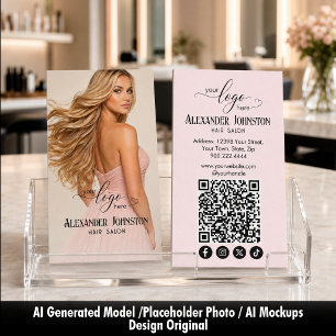 Carte De Visite Salon de coiffure Rose Pâle Création de QR pour le