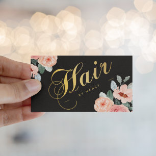 Carte De Visite Salon de coiffure script typographie Floral aquare