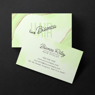 Carte De Visite Salon de coiffure vert citron or paillettes agate