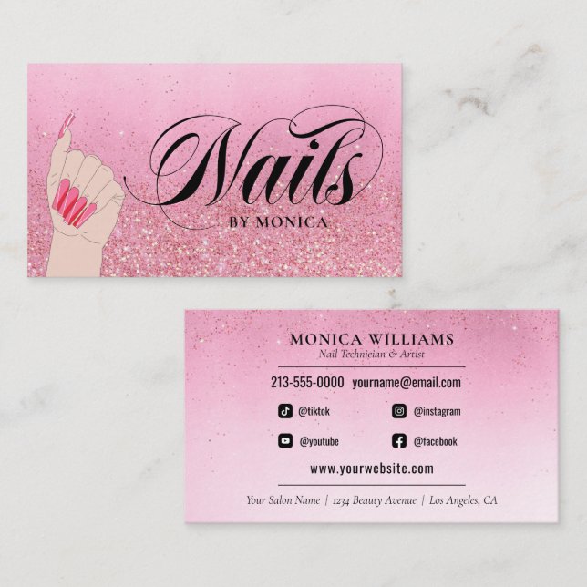 Carte De Visite Salon de la Parties scintillant Red Glam Manicuris (Devant / Derrière)