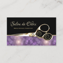 Carte De Visite Salon de luxe Bokeh Bokeh Gold Hairstylist ciseaux