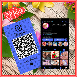 Carte De Visite Salon de manucure Instagram Bleu Code QR des méd