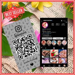Carte De Visite Salon de manucure Instagram Gris Code QR des méd