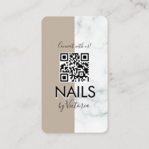 Carte De Visite Salon de manucure Marbre Beauté Code QR Colorblock