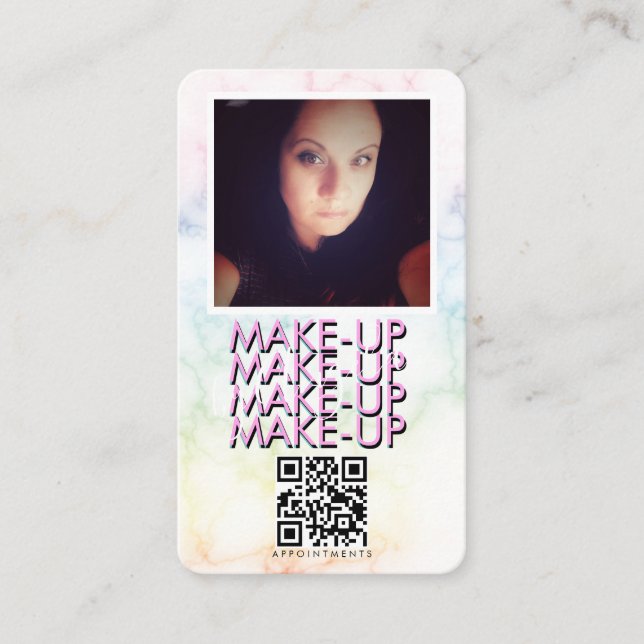 Carte De Visite Salon de maquillage de marbre QR Code Photo (Devant)